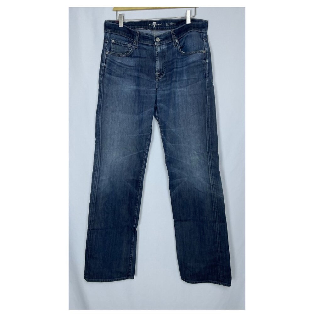7 For All Mankind Austyn Jeans Men's 34 x 30 Blue Dark Wash Stretch Denim